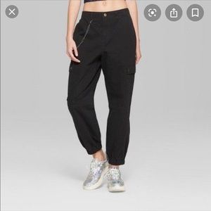 Black cargo elastic waist band pants high waisted